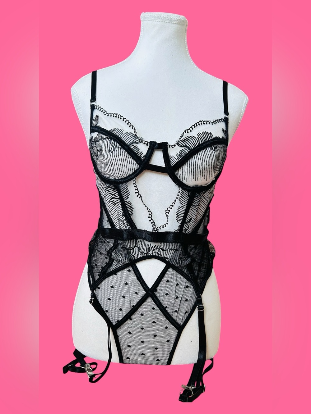Evangeline Lace Garter Bodysuit size S